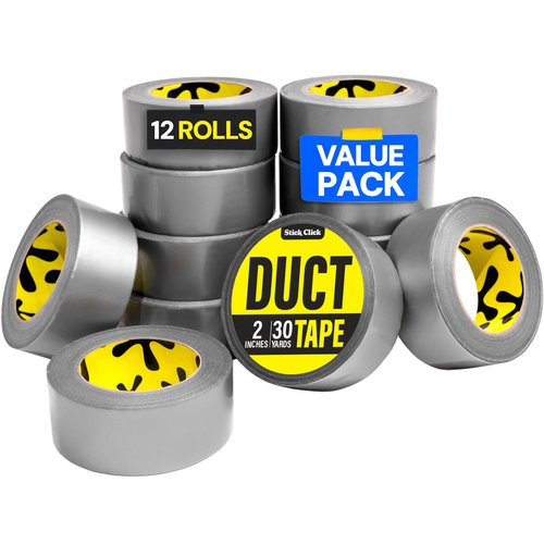 12-Pack Duct Tape - Heavy Duty, Waterproof - 90 Ft x 2 in - Silver, Flexible, No Residue, Easy Tear, All-Weather, Duct Tape Bulk Value for Outdoor Use, DIY, School, Office, B2B, Repairs, Crafts
