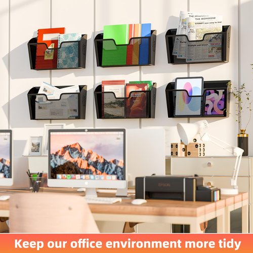 Simple Trending 6 Pack Wall File Organizer, Vertical Mounted File Folder Binder Holder Hanging Basket Mail Organizer for Office, Home and School,Black