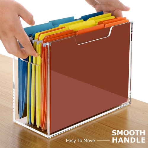 Tfirhuoe Clear File Box Hanging File Folder Organizer, Letter Size Portable Acrylic File Organizer Box with Handle, Filing Holder for Desk Home Office - 1 Pack
