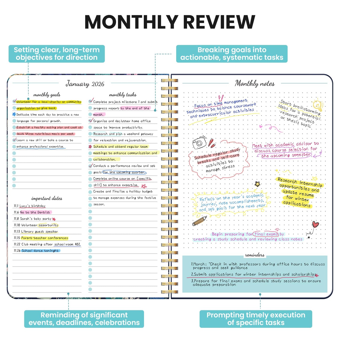 Monthly Planner 2026-2027, Aesthetic 2 Year Months Planner Calendar, 24-Months from January 2026 - December 2027, 26-27 Monthly Calendar Planner, Perfect for School Office Home, 7" x 10" - Midnight Cranes