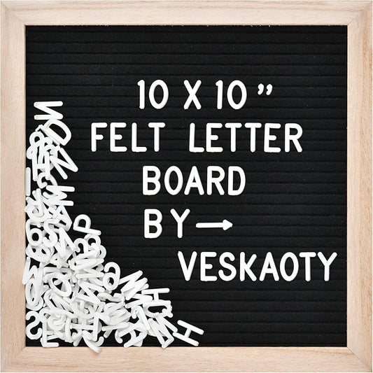Skiennix Felt Letter Board - 10x10 Inch Changeable Message Board with 294 Letters & Wooden Frame