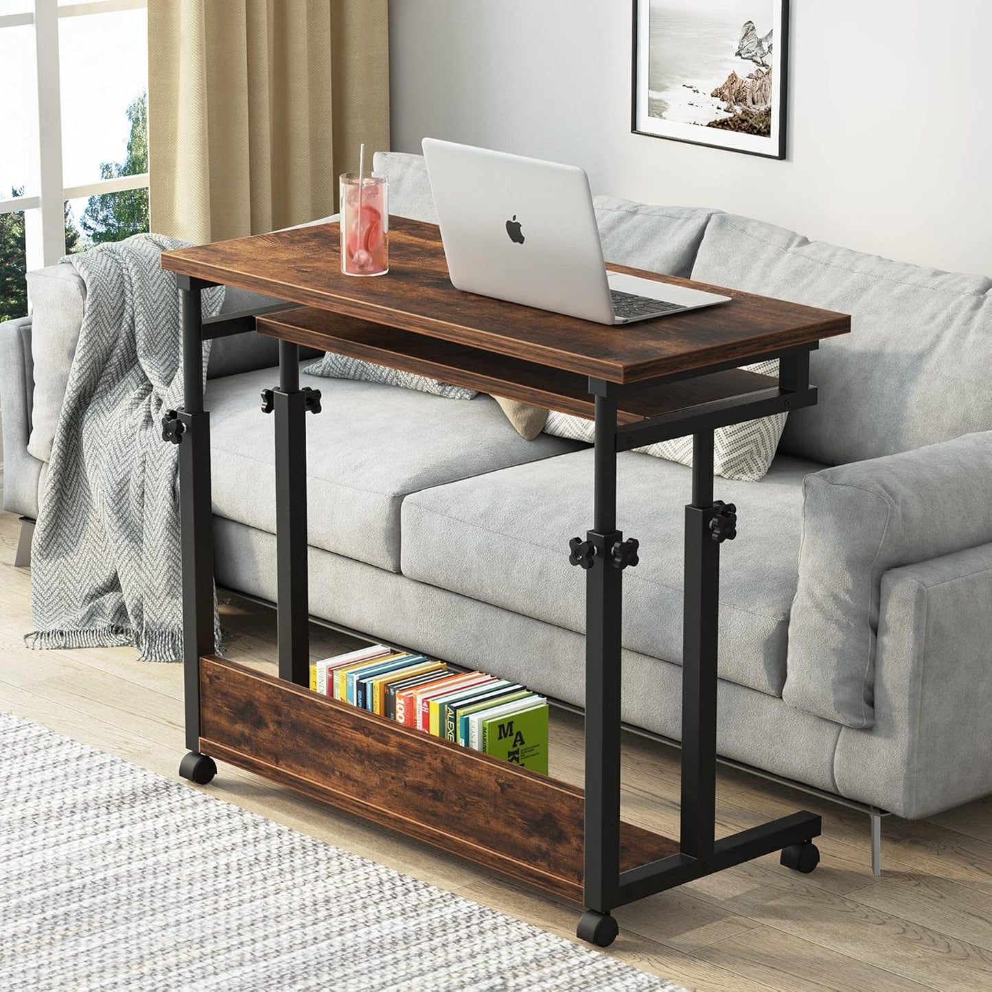 Tribesigns Portable Laptop Desk - Height Adjustable Rolling Computer Cart with Keyboard Tray | Small Size for Home Office