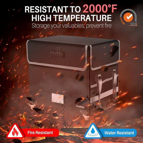 Fireproof File Box with Lock by [Brand Name] - Collapsible Organizer with Wheels for Home & Office | Black