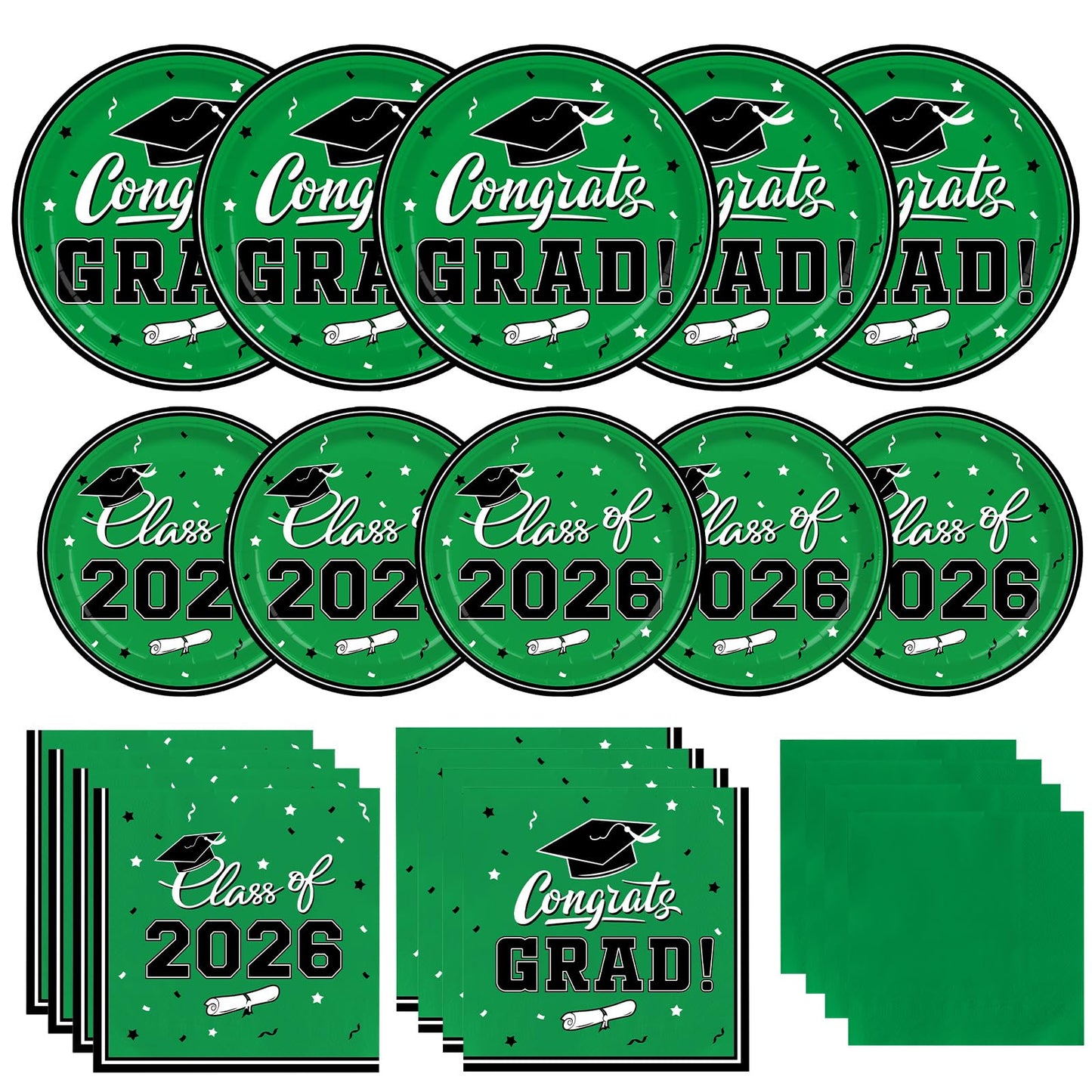 Graduation Party Plates and Napkins Gatherfun 2026 Graduation Party Supplies Green Disposable Paper Plates Luncheon Napkins Cocktail Napkins for Congrats Grad Party Decorations, Serve 50