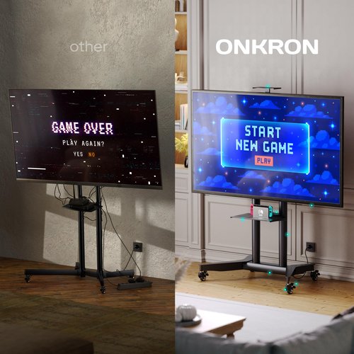 ONKRON Mobile TV Stand on Wheels for 32-75 Inch TVs, max Load up to 132 lbs, Height Adjustable TV Stand Portable, VESA 200x200-600x400, Rolling TV Cart with Shelf/TV Moving Stand Black