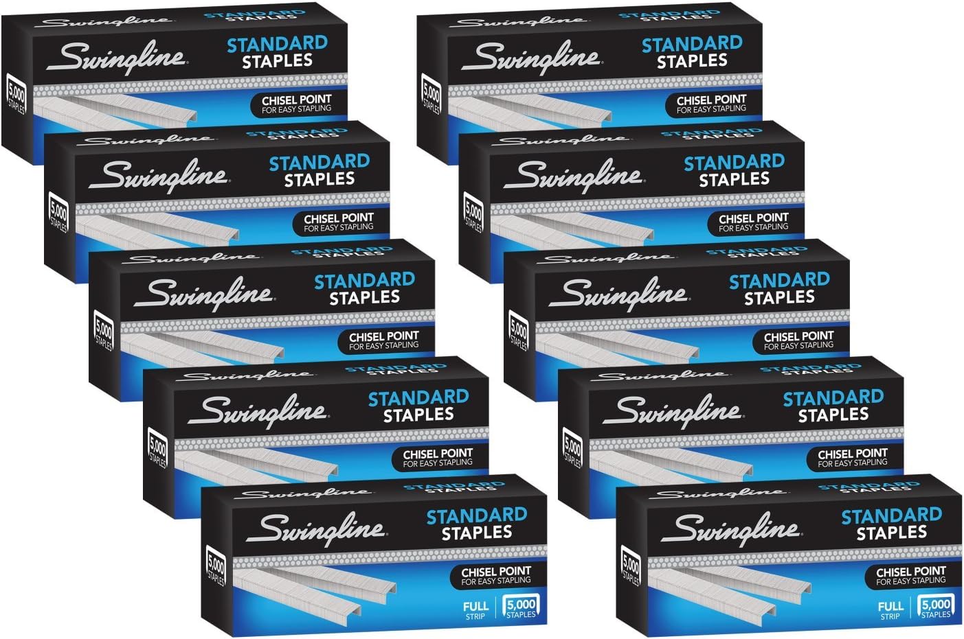 Swingline Standard Staples - 1/4" Length, 5000 Staples per Box, Perfect for Desktop Staplers | 10 Pack