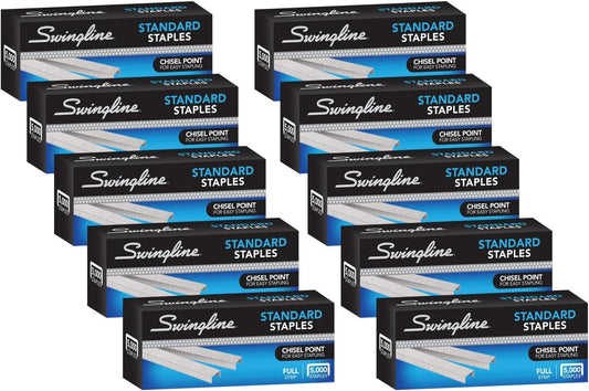 Swingline Standard Staples - 1/4" Length, 5000 Staples per Box, Perfect for Desktop Staplers | 10 Pack