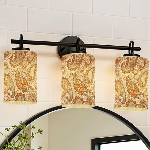 3 Pack Cylinder Glass Lamp Shade Intricate vintage paisley floral elements warm shades This seamless is Covers with 1-5/8" Fitter Opening Light Fixture Replacement for Table Lamp Bathroom Vanity Light