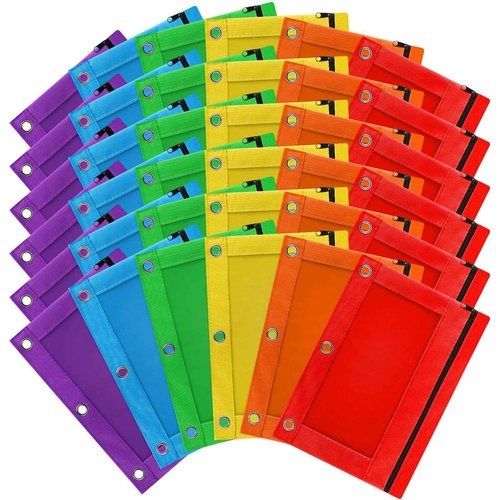 Gloween 72 Pack Pencil Pouch for 3 Ring Binder, Zipper Pencil Pouches/Case in Assorted Color, Durable Binder Pencil Pouch/Bag for Office School Supplies (6c-2412)