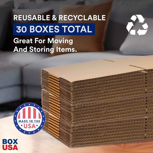 BOX USA Small House Moving Boxes Kit - 30 Cardboard Boxes (2 Sizes) & 1 Packing Tape Roll | Medium & Large Packing Boxes for Moving, Packaging, Storage & Shipping