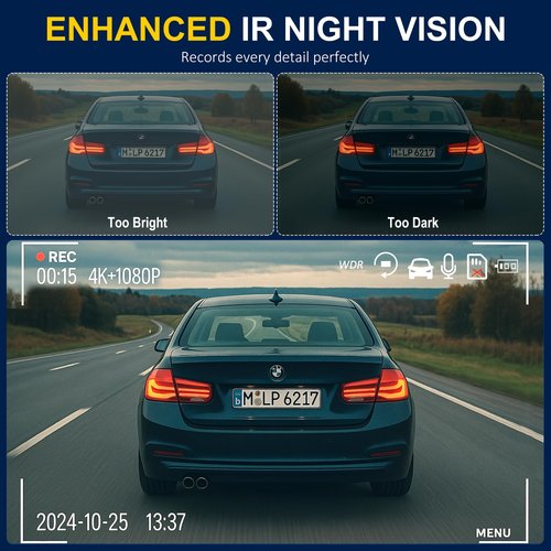 Dash Cam Front and Rear,3 Channel Dash Cam for Car with 5G WiFi, 64GB Card,4K+1080P+1080P Front Inside and Rear Car Dash Camera,3.16”Screen,Night Vision,Loop Recording, G-Sensor, WDR, Parking Mode