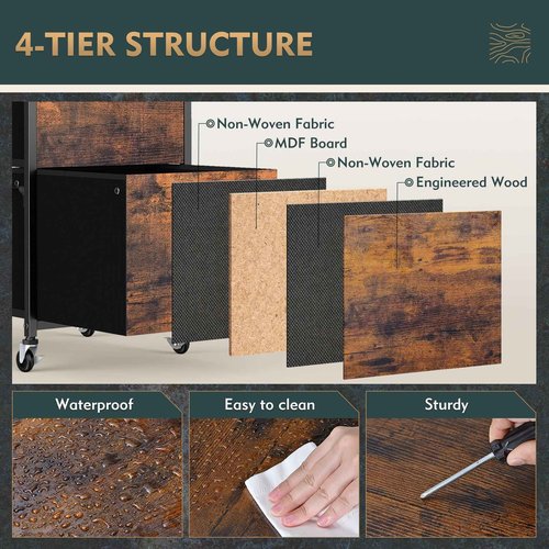 Vestibk 3 Drawers File Cabinet, Vertical Filing Cabinets for Home Office, Drawer with Adjustable Hanging Rail, A4/Letter Size Hanging File Folders, Open Shelf, Mobile Printer Stand, Rustic Brown