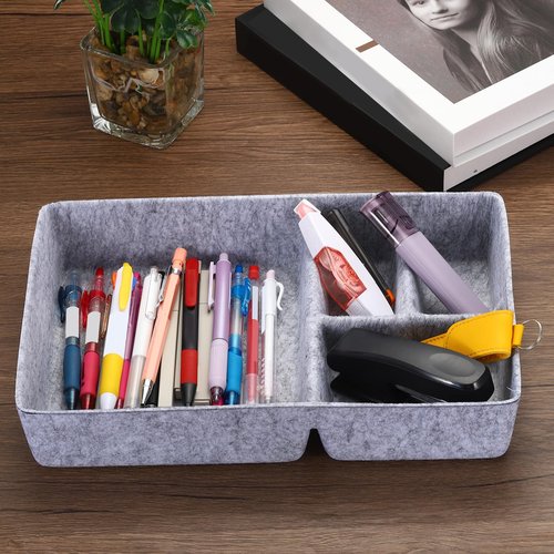 PATIKIL Felt Drawer Organizer, 2 Pack 4 Compartments Desk Drawers Organizer Tray for Cosmetic Makeup Office Supplies Home, Dark Gray