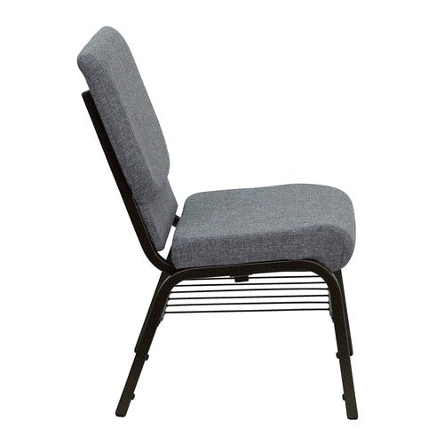 Flash Furniture HERCULES Series 18.5''W Church Chair in Gray Fabric with Book Rack - Gold Vein Frame