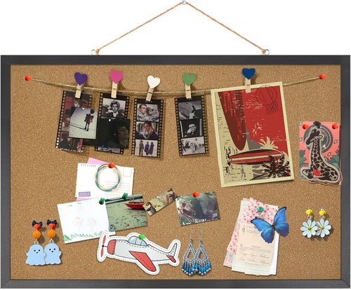 FEBSNOW Cork Board - 23 x 15.7 Inches Rectangle Black Frame | Ideal Wall Message & Vision Board