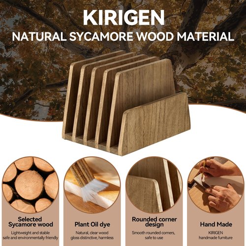 KIRIGEN Wooden Desk Mail Organizer 5 Slots File Paper Holder Desktop Wood Document Letter Holder Organizer for Home Office Dark Brown (5KWJJ-DBR)