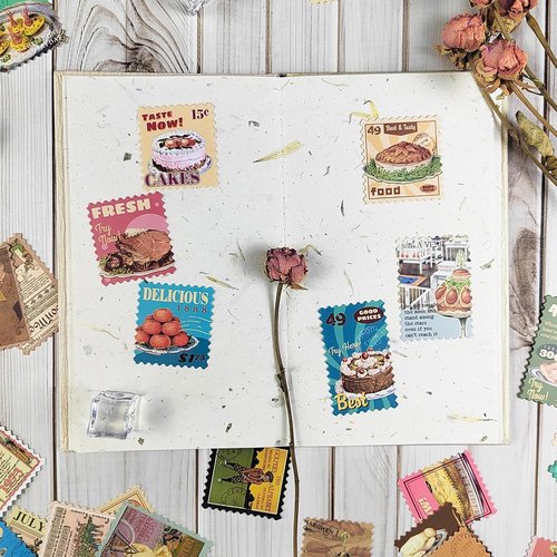 Prstincol Scrapbooking Stickers - 100 Vintage Food & Retro Poster Stickers for Journaling | Ideal for Water Bottles & Laptops