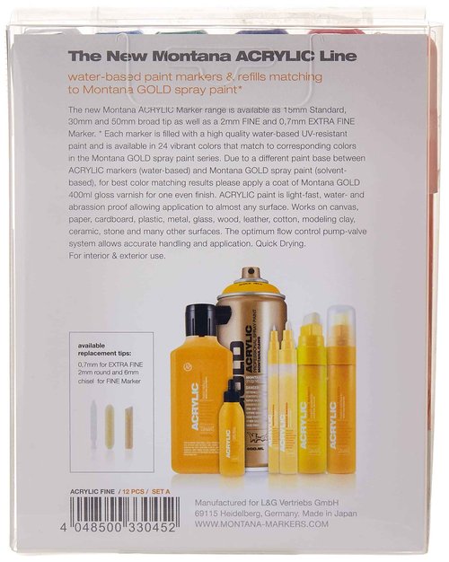 Montana Cans Acrylic Marker Set A, Fine, 12-Colors