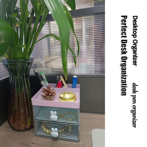 DPYSG_TO Elegant Transparent Acrylic Desk Organizer - Perfect for Office Desk Accessories, Cosmetic Organizer (Pink, L)