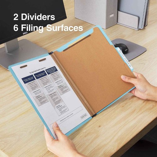 Staples Colored Pressboard Classification Folders, Letter, 2 Partitions, Light Blue, 20/Pack