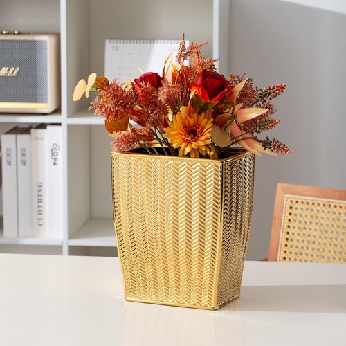 Bathroom Trash Can, Stylish Garbage Container Bin for Living Room, 1.32 Gallon/5 Liters Gold Small Trash Can, Waste Basket for Bathroom, Kitchen, Office, Bedroom-Room Decor