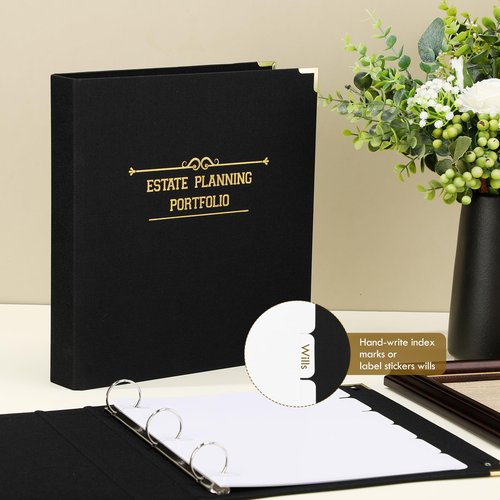 MotiMind 2 Pcs Estate Planning Portfolio Binder, Sturdy Linen 3-Ring Binder with Gold Debossed Title and Index Tab Dividers Estate Death Planning Organizers Stores, 11.8x11x2inch