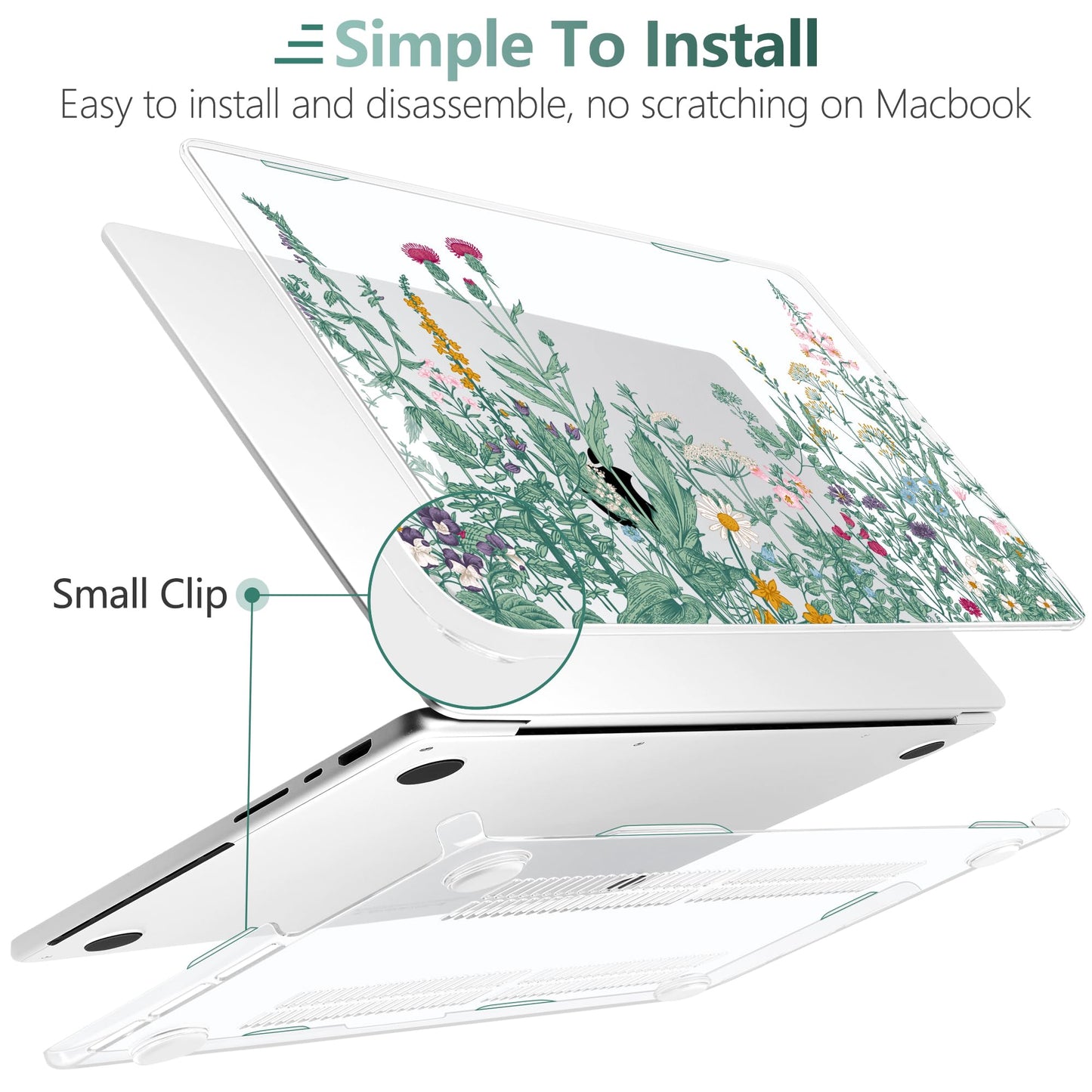 TWOLSKOO Compatible with MacBook Pro 14 inch Case 2023 2022 2021 Release M2 A2779 M1 A2442 Pro/Max Chip with Touch ID, Plastic Hard Shell Case & Keyboard Cover & Screen Protector, Wildflower