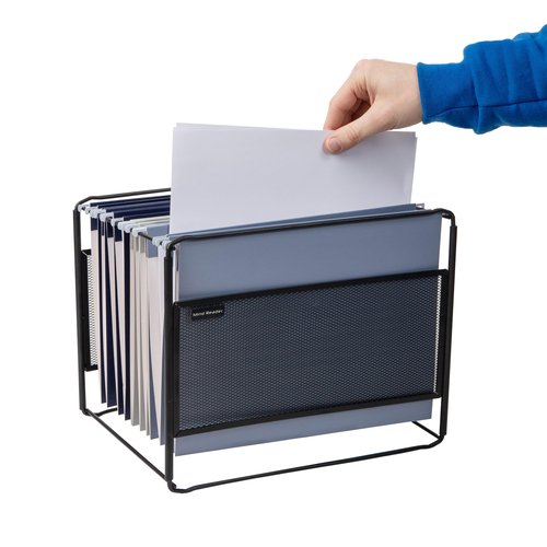 Mind Reader Hanging File Folder Organizer, Desktop Organizer, Storage, Office, Metal Mesh, 13" L x 9.75" W x 10.25" H, Black