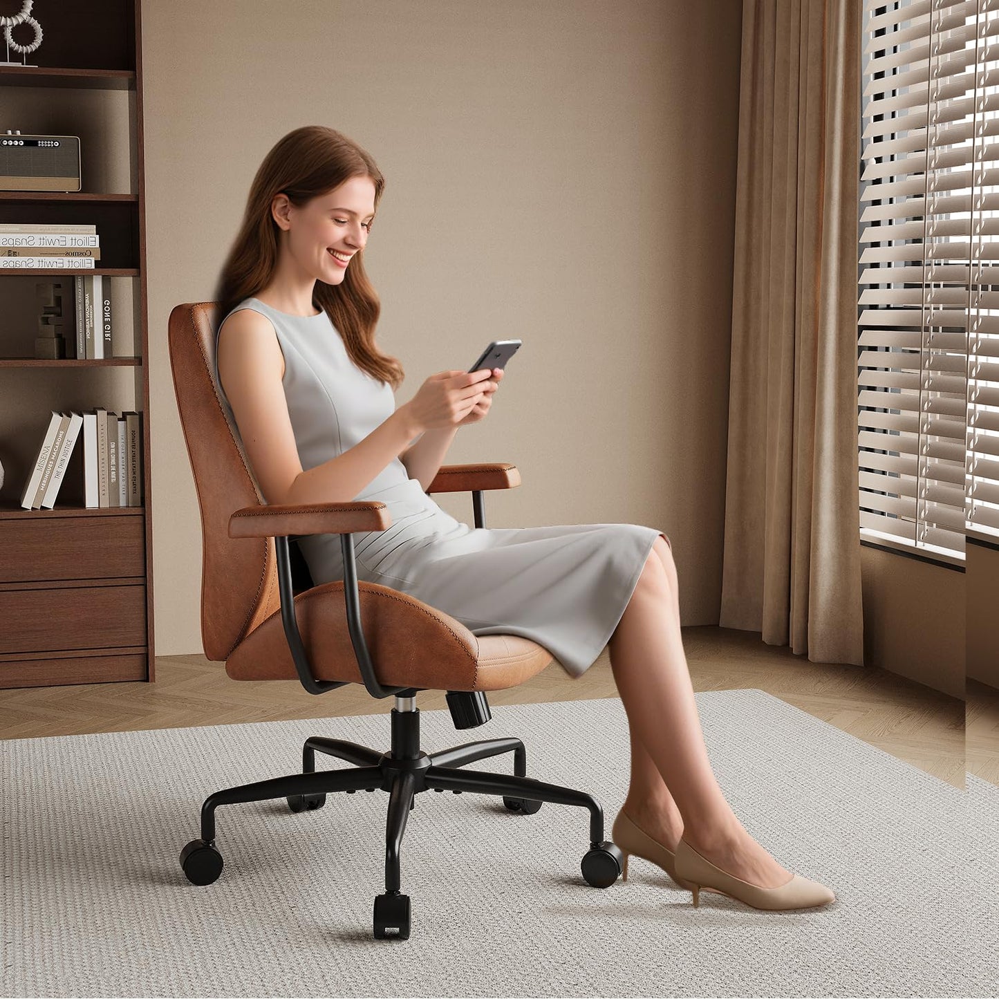 Ergonomic Office Chair 330LBS, Reclining Swivel Mid Back Desk Chair with Adjustable Height, Thickened Cushions, Comfy Executive Armchair for Home Office