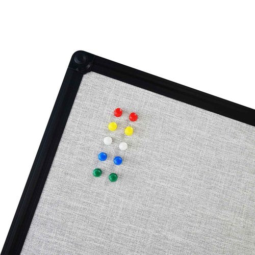 JILoffice Cork Linen Bulletin Board 36 X 24 Inch (Grey), Black Aluminum Frame Wall Mounted Board Memo Pin Board for Office Home and School