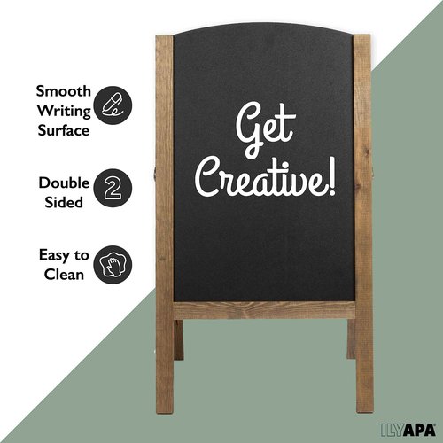 Ilyapa A-Frame Chalkboard Sidewalk Sign - Rounded Top Folding Standing Sandwich Sign for Restaurant, Office, Weddings - Rustic Barnwood, 18 x 31.5 in