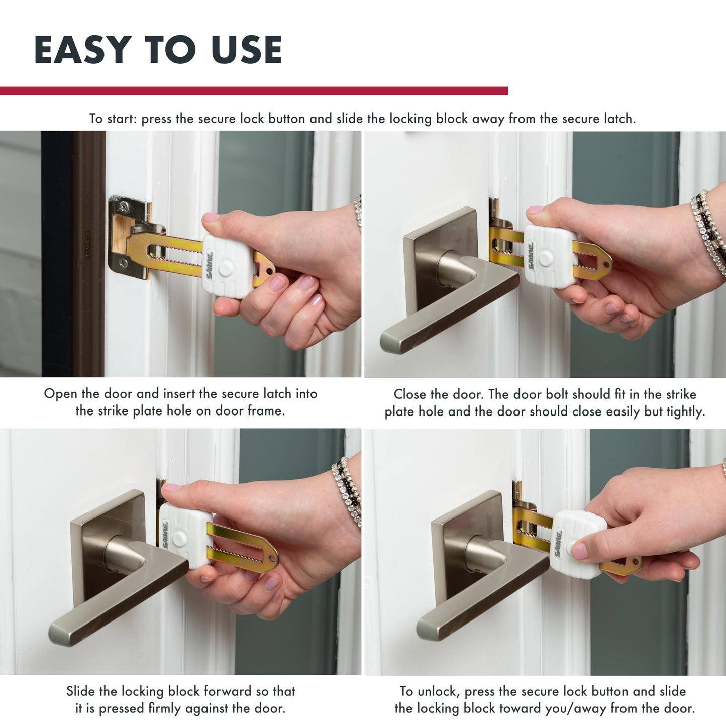 SABRE Compact Travel Door Lock, Portable Security Lock for Travel, Hotels, & Rentals, Withstands 650 lbs of Force, Installs in Seconds, No Tools Required, Lightweight & Small for Easy Carry