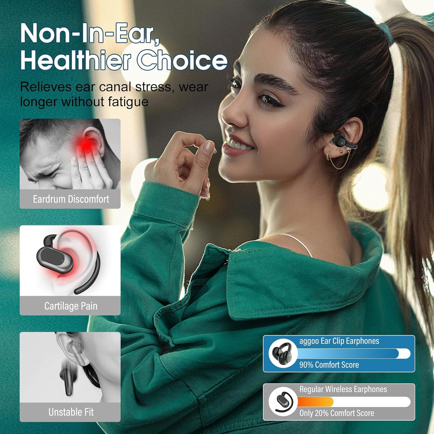 Skiennix Wireless Earbuds - Open Ear Bluetooth 5.4 Headphones with DNN Noise Cancelling, 48H Playtime, Secure Fit | Black