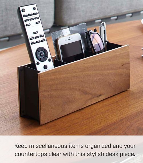 Yamazaki Home Rin Desk Organizer - Tv Remote Control and Pen Holder - Small - Steel + Wood