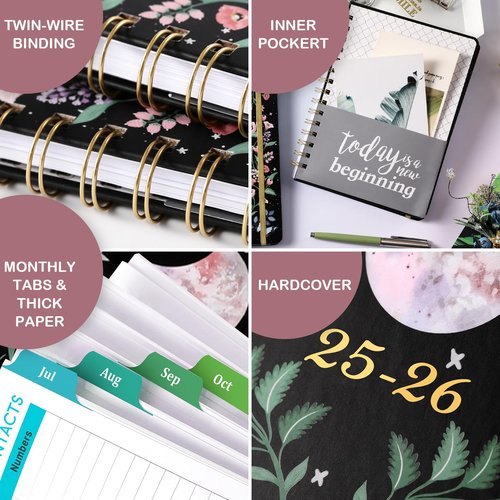 Planner 2025-2026 - 2025-2026 Planner Weekly and Monthly with Tabs, Jul. 2025 - Jun. 2026, 6.3" x 8.4", Academic Planners 2025-2026 with Back Pocket + Thick Paper + Twin-Wire Binding - Moon
