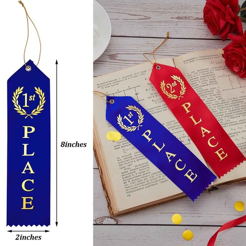 Outus 450 Pieces Award Ribbons 1st, 2nd, 3rd Place Flat Carded Set First Place Prizes with Event Card and Rope for Competition, Sports Event, School, Contests, Blue Red White
