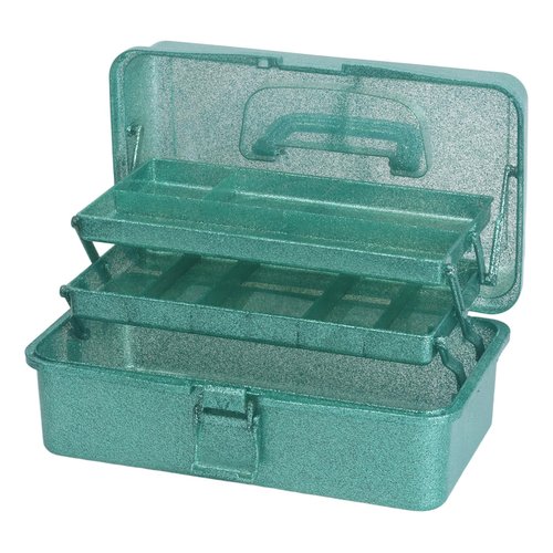 Qiveno 3-Tier Stackable Storage Organizer Box | Portable Multi-Use Tackle Box for Art Supplies, Makeup & Sewing Kits | Durable Design w/Adjustable Compartments (Green)