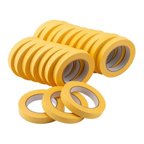 Lichamp 5-Pack Yellow Automotive Refinish Masking Tape 1.4-inch and 20-Pack Yellow Automotive Refinish Masking Tape 0.7-inch