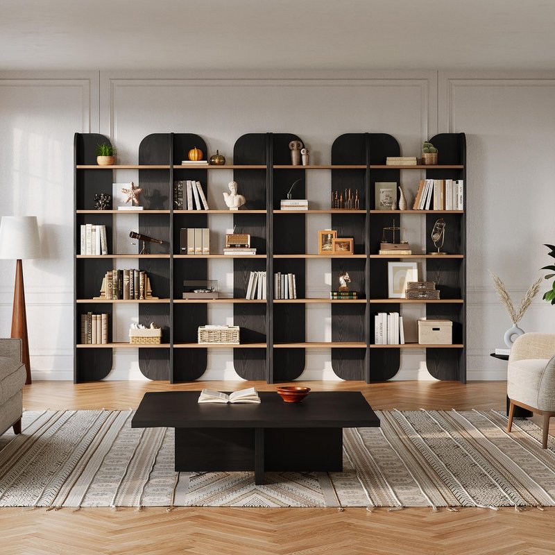Tribesigns 5-Tier Tall Farmhouse Bookshelf, 70.87" Double Wide Bookcase with Open Shelves, Vintage Bookshelf for Living Room, Office, Study Room, Bedroom (Black)