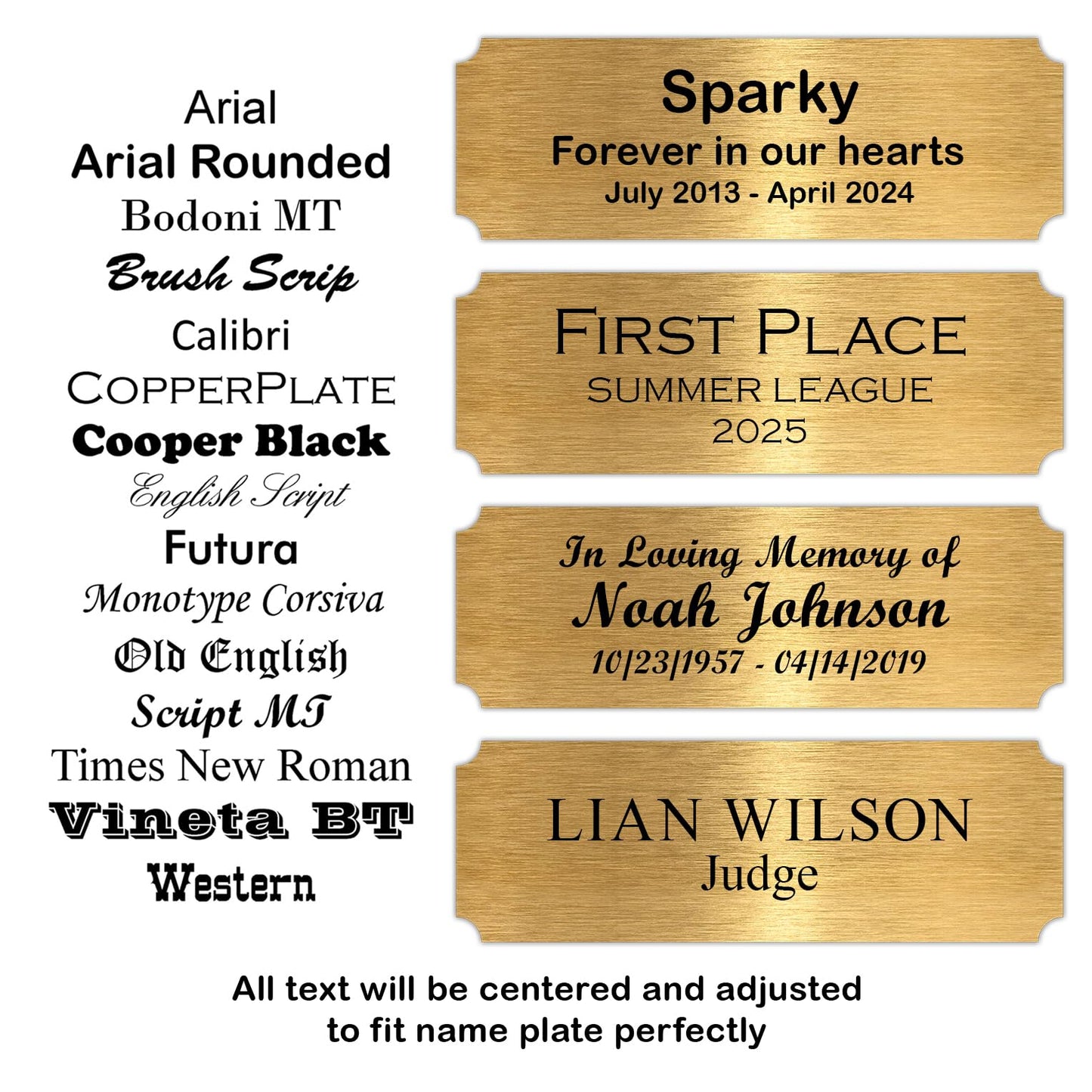 Personalized Engraved Name Plate 3" x 1" – Custom Metal Label for Trophy, Picture Frame, Plaque, Urn, Shadow Box – Gold – Self Adhesive Backing – Custom Text Laser Engraved