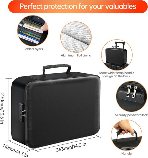 GIANTLUM Document Bag - Fireproof 3-Layer File Storage Case with Water-Resistant Zipper | Portable Organizer for Home & Office