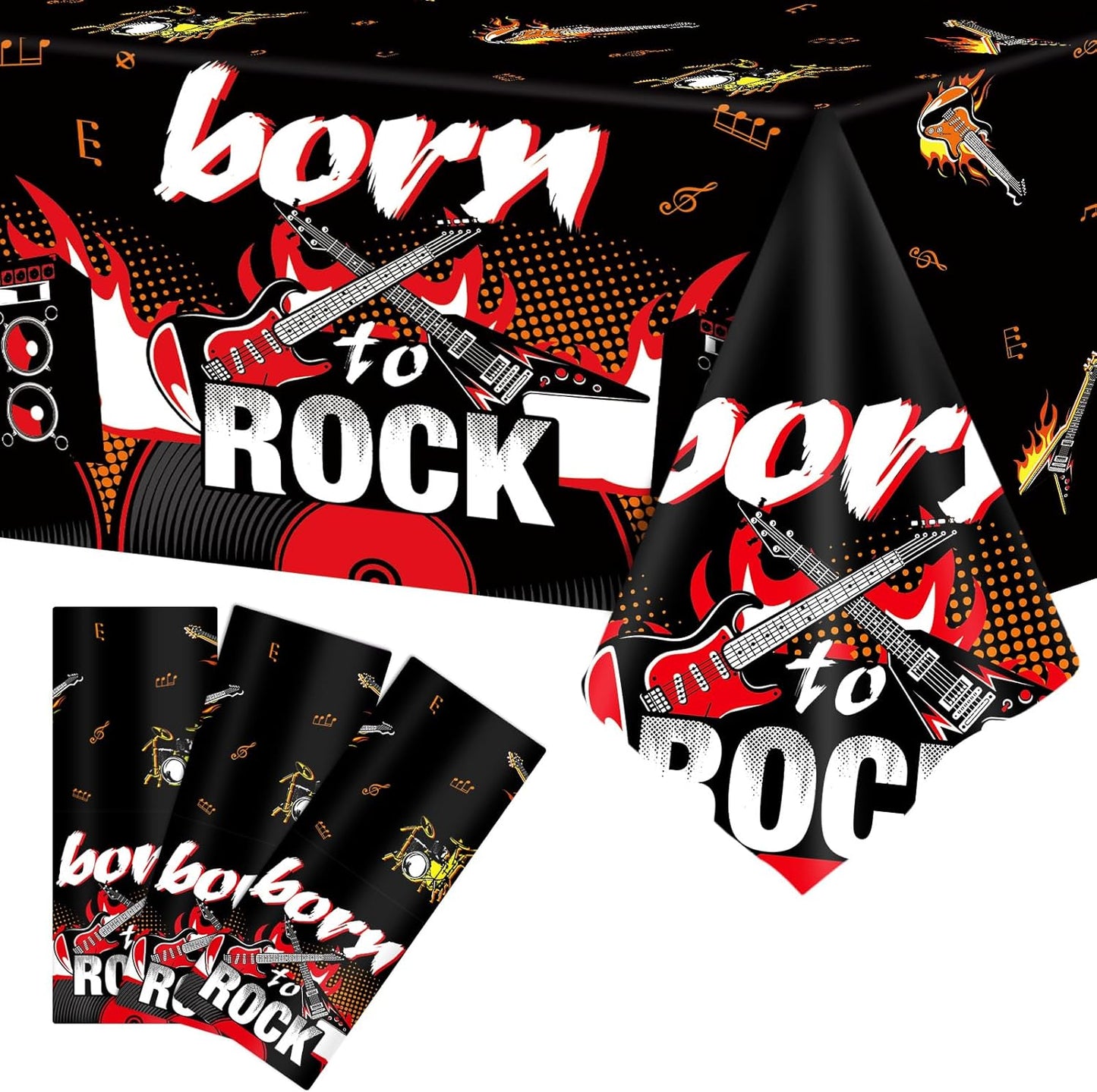 Skiennix Rock Themed Party Tablecloths - 3PCS 108x54 Inch Guitar Decorations for Music Birthday Party