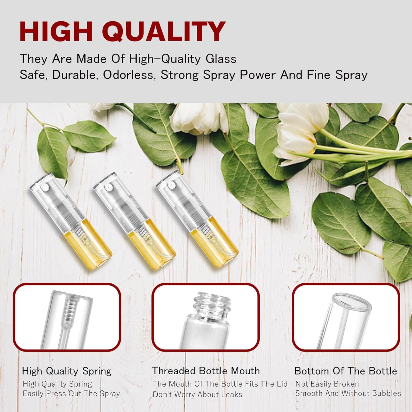 Skiennix Mini Spray Bottle - Refillable Glass Atomizer for Perfume & Essential Oils | 2ml, 60 Pcs