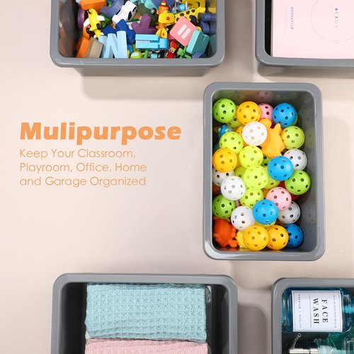 Tuanse 12 Pack Small Cubby Bins Plastic Storage Container Toy Book Closet Organizers for Toys, Crafts, Art Supplies, Books, Clothes, Office Classroom Supplies,11.4 x 7.5 x 4.9 Inches (Gray)