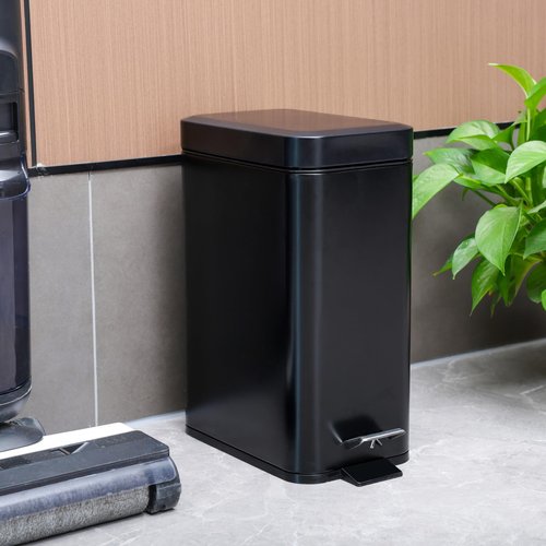 Step Pedal Small Bathroom Trash Can With Lid,12 Liter / 3.17 Gallon Stainless Steel Bathroom Garbage Can,Mini Rectangle Trashcans for Bedroom,Toilet,Living Room and Office Covered Waste Basket,Black