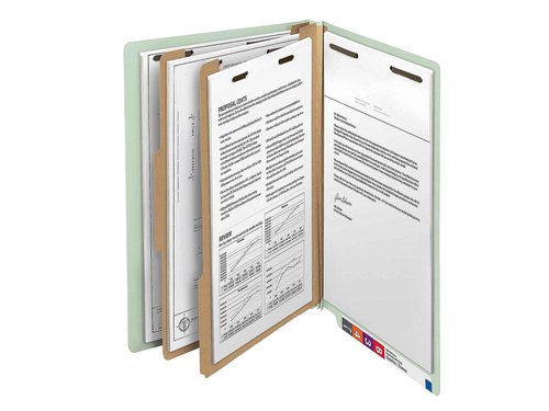 Smead 100% Recycled End Tab Classification Folder, 2 Dividers, 2" Expansion, Legal Size, Gray/Green, 10 per Box (29802)
