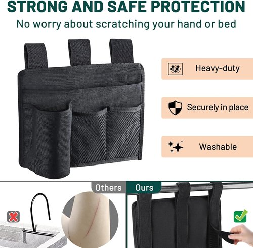 AKAYOK Bedside Caddy Organizer - Multi-Pocket Bed Organizer for Remotes, Phones, Glasses & More | Ideal for Home, Office & Dorm (4 Pockets)