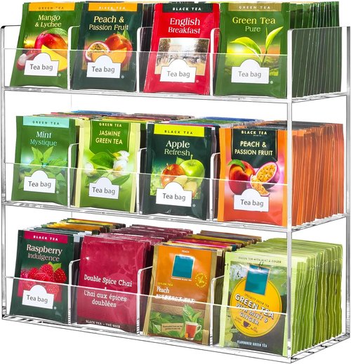 BEYGORM Acrylic Tea Bag Organizer - Holds 216 Packets | No Assembly Required, Vertical Display Caddy