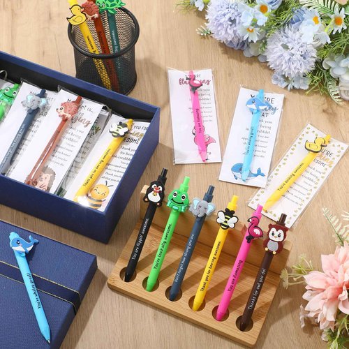 Sayglossy 60 Sets Inspirational Ballpoint Pens Gifts Bulk Funny Animal Customer Service Pens with Positive Bookmarks Employee Appreciation Gifts for Staff Coworkers Team Office Supplies (10 Animals)