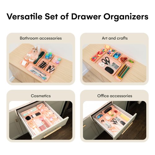 Spacesaver 20-Piece Plastic Drawer Organizer Set – Office, Makeup, Vanity, Bathroom & Desk Drawer Storage Trays – Stackable, Durable PP Bins in Multiple Sizes for Home & Office Organization